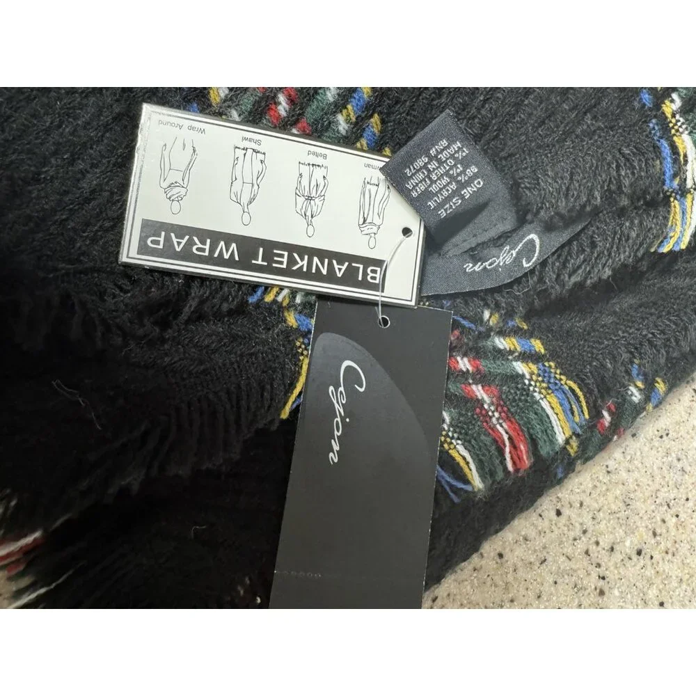 Cejon Heritage Lightweight Women's‎ Black Plaid Woven Scarf Wrap Shawl